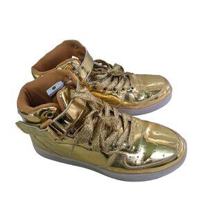 Gold Faux Leather LED Light Up Sole High Top Sneakers Size 7.5